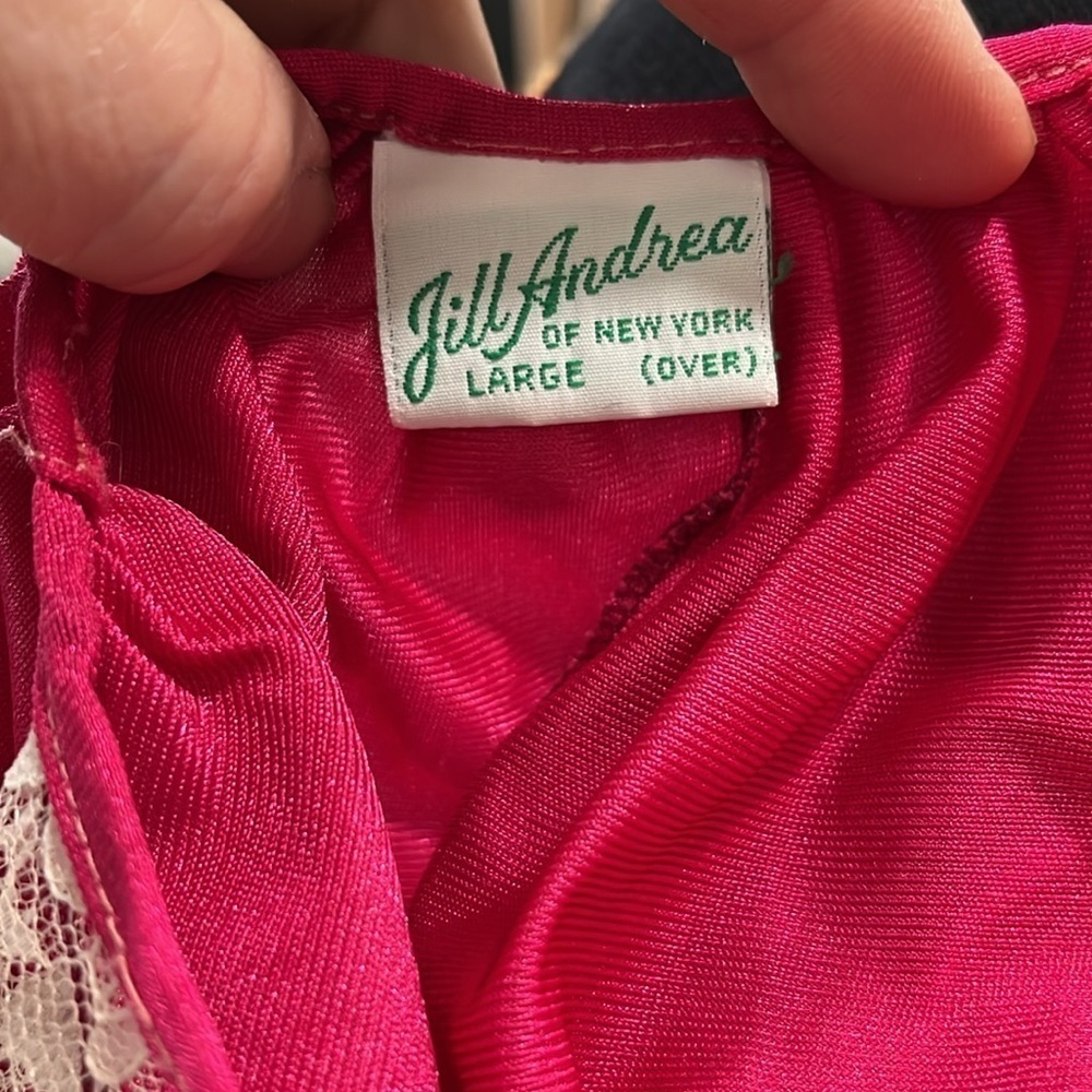 Glamorous fuchsia Nightgown nightie Jill Andrea Sexy Lace Long-Large USA made - Picture 7 of 8